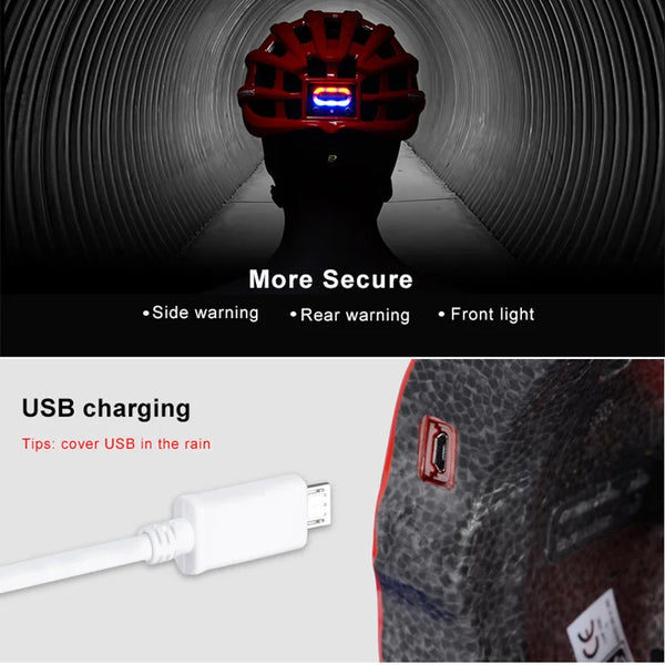 Bicycle Light Helmet Waterproof Bike Helmet USB Charge Cycling Helmet Integrally-molded MTB Road Bicycle Accessories