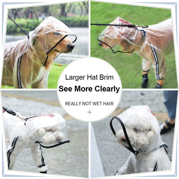 Pet Raincoat Puppy Four Feet Hooded Transparent Waterproof Teddy Large Dog Rain Out Clothes for Animals