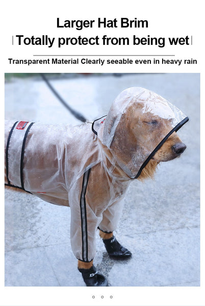 Pet Raincoat Puppy Four Feet Hooded Transparent Waterproof Teddy Large Dog Rain Out Clothes for Animals