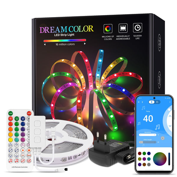 Dreamcolor LED Light Strip Bluetooth Music APP Control WS2811 WS2812B RGBIC Flexible Led Strip Room Bedroom Party Kitchen 5m-20m