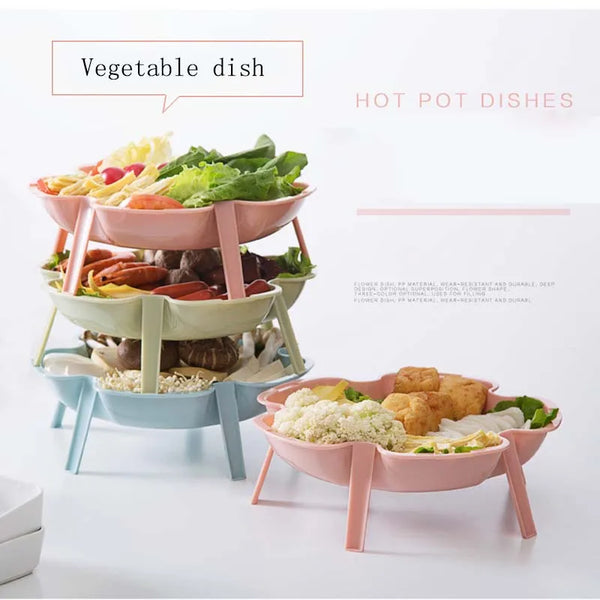 Plastic Lazy Fruit Dish Double Layers Snack Box Candy Plates Petal-shape Rotating Trays Box Dried Fruit Storage Organizer Box