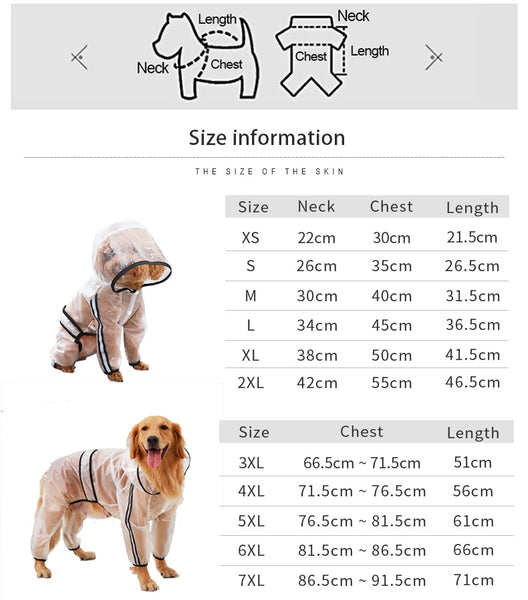 Pet Raincoat Puppy Four Feet Hooded Transparent Waterproof Teddy Large Dog Rain Out Clothes for Animals