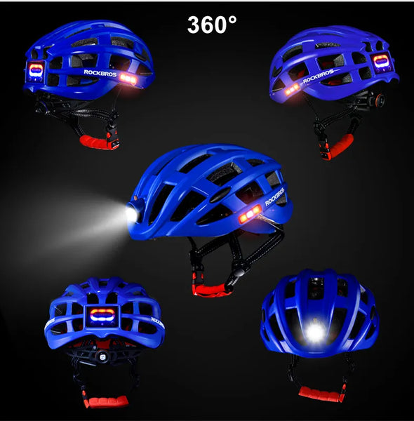 Bicycle Light Helmet Waterproof Bike Helmet USB Charge Cycling Helmet Integrally-molded MTB Road Bicycle Accessories