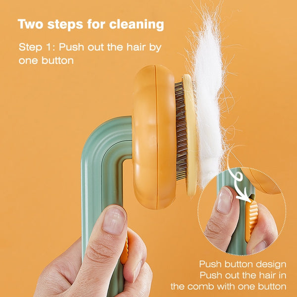 Pumpkin Self Cleaning Slicker Comb for Dog Cat Puppy Rabbit, Grooming Brush Tool Gently Removes Loose Undercoat Tangled Hair