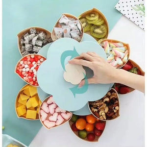 Plastic Lazy Fruit Dish Double Layers Snack Box Candy Plates Petal-shape Rotating Trays Box Dried Fruit Storage Organizer Box