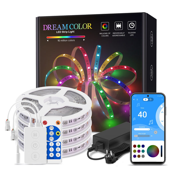 Dreamcolor LED Light Strip Bluetooth Music APP Control WS2811 WS2812B RGBIC Flexible Led Strip Room Bedroom Party Kitchen 5m-20m