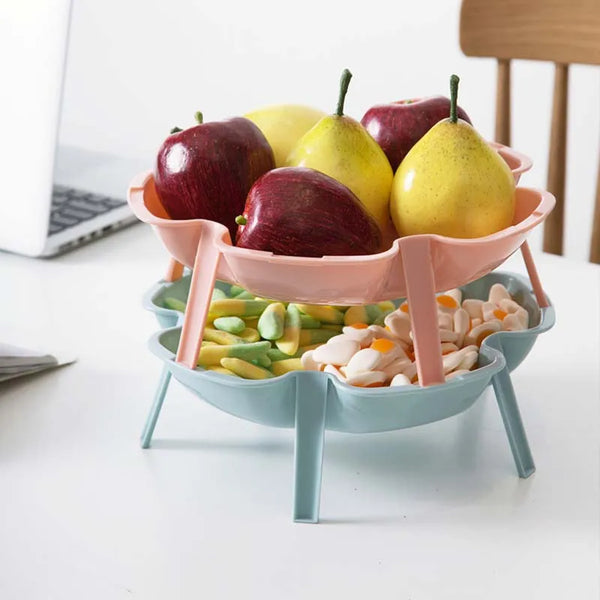 Plastic Lazy Fruit Dish Double Layers Snack Box Candy Plates Petal-shape Rotating Trays Box Dried Fruit Storage Organizer Box