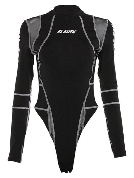 Splicing Long-Sleeved Motorcycle Cycling Clothing Sexy Top Mesh body suit