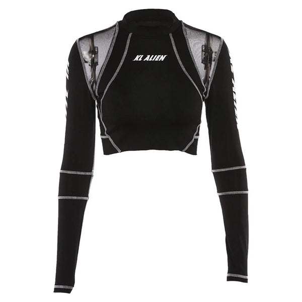 Sylcue Sports T-shirt Crop Top Printed Long-Sleeved Motorcycle