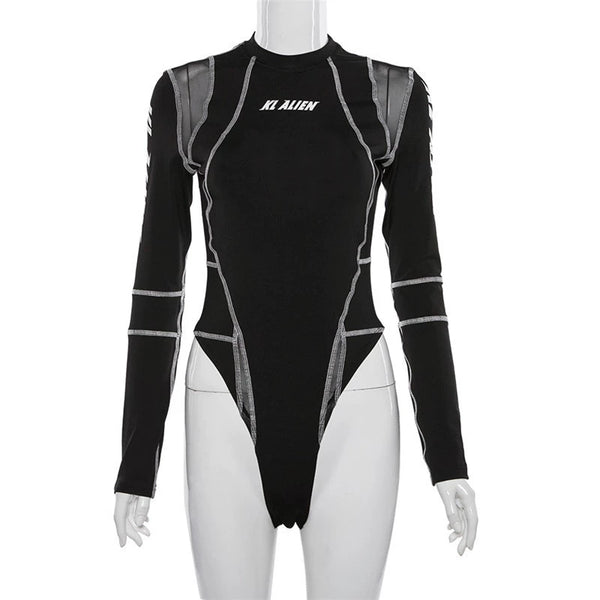 Splicing Long-Sleeved Motorcycle Cycling Clothing Sexy Top Mesh body suit