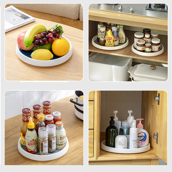 Portable Turntable Kitchen Storage Tray 360 Rotate Storage Tray Multifunction Seasoning Organizer Anti-slip Kitchen Storage Rack