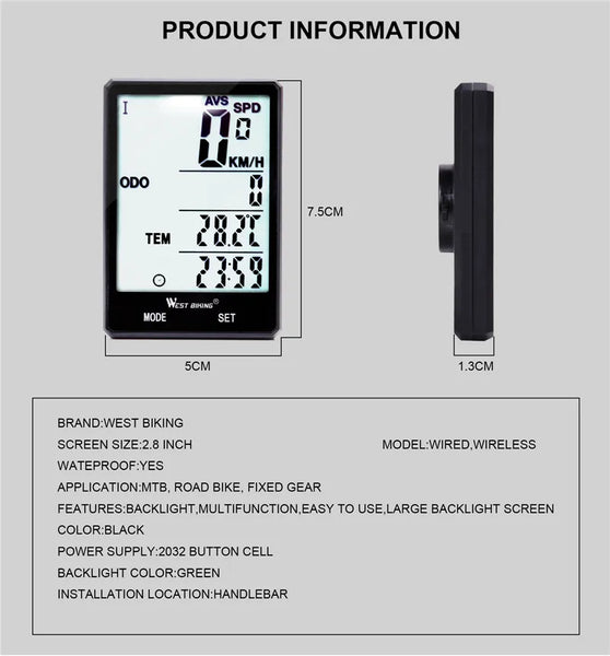 Wireless Bicycle Computer Backlight Waterproof Cycling Speedometer Mechanical Magnet Speed Sensor Bike Odometer