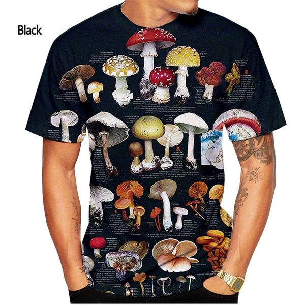 Fashion color-blocking mushroom 3D printing T-shirt men and women summer casual short-sleeved T-shirt top