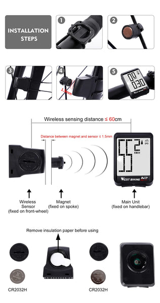 Wireless Bicycle Computer Backlight Waterproof Cycling Speedometer Mechanical Magnet Speed Sensor Bike Odometer