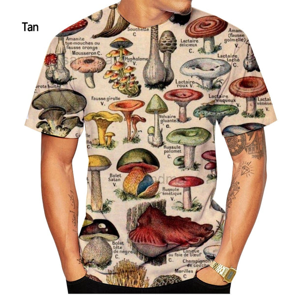 Fashion color-blocking mushroom 3D printing T-shirt men and women summer casual short-sleeved T-shirt top