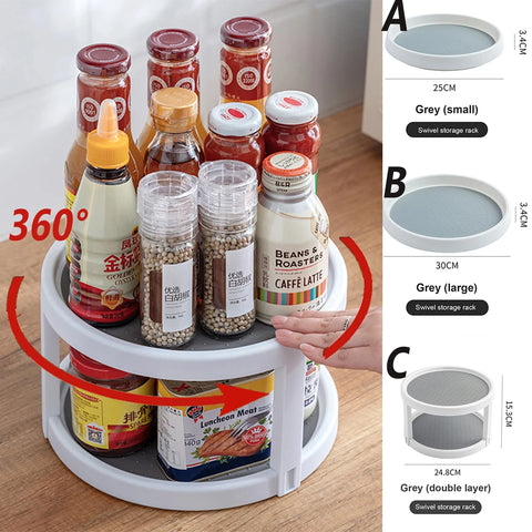 Portable Turntable Kitchen Storage Tray 360 Rotate Storage Tray Multifunction Seasoning Organizer Anti-slip Kitchen Storage Rack