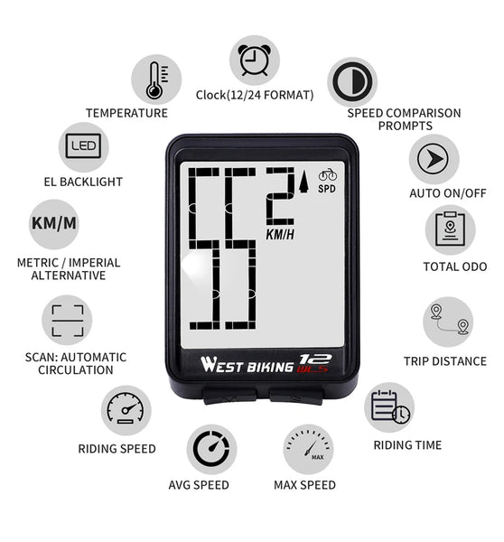 Wireless Bicycle Computer Backlight Waterproof Cycling Speedometer Mechanical Magnet Speed Sensor Bike Odometer