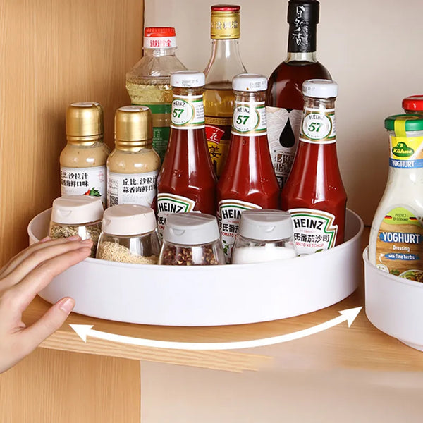 Kitchen Spice Rack 360 Degree Rotating Countertop Storage Tray Bathroom Cosmetic Organizer