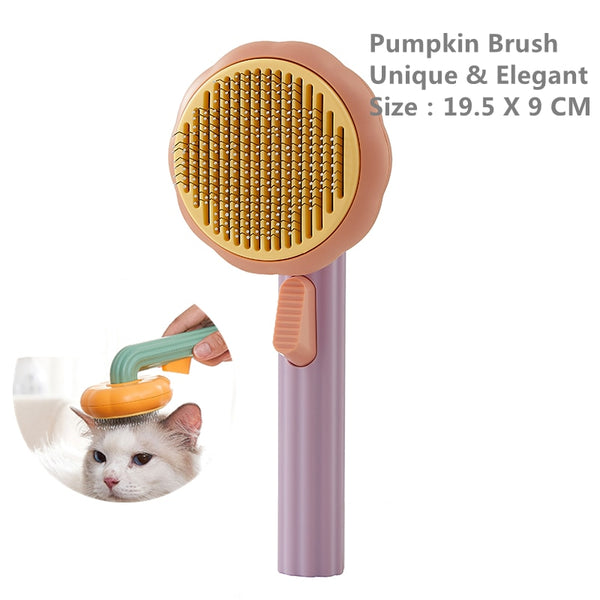 Pumpkin Self Cleaning Slicker Comb for Dog Cat Puppy Rabbit, Grooming Brush Tool Gently Removes Loose Undercoat Tangled Hair