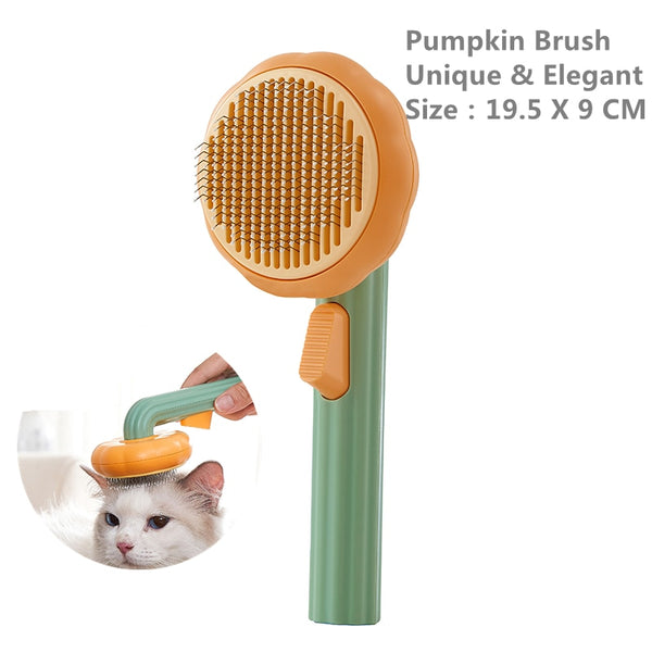 Pumpkin Self Cleaning Slicker Comb for Dog Cat Puppy Rabbit, Grooming Brush Tool Gently Removes Loose Undercoat Tangled Hair