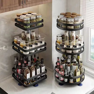 Kitchen Organizer Spices Rack 360° Rotating Seasoning Holder Storage Tray Multipurpose Storage Rack for Kitchen Countertop