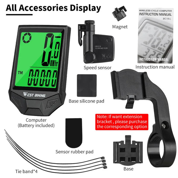 Wireless Bicycle Computer Backlight Waterproof Cycling Speedometer Mechanical Magnet Speed Sensor Bike Odometer