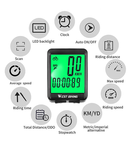 Wireless Bicycle Computer Backlight Waterproof Cycling Speedometer Mechanical Magnet Speed Sensor Bike Odometer