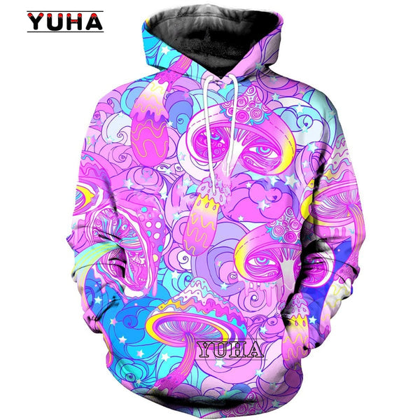 Spring and Autumn Fun Mushroom Pattern Camo Hoodie 3D Printing Men's and Women's Essential Sweatshirts Harajuku Men's Sweat