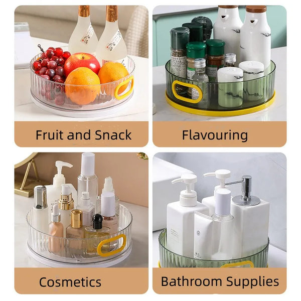 Rotating Tray Bathroom Storage Box Kitchen Storage Container Cosmetic Organizer For Seasoning Snack Food Stationery Toiletry