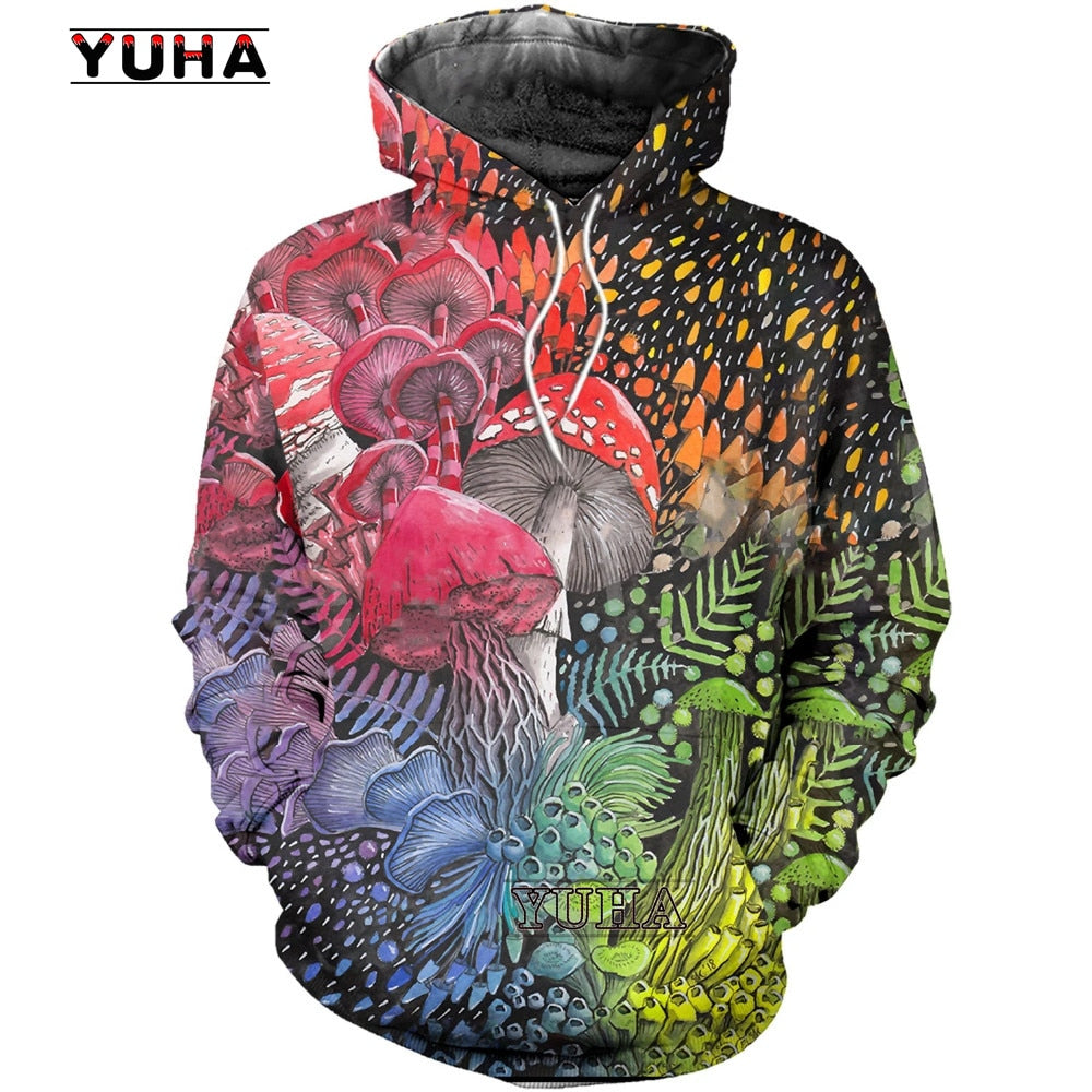 Spring and Autumn Fun Mushroom Pattern Camo Hoodie 3D Printing Men's and Women's Essential Sweatshirts Harajuku Men's Sweat