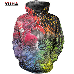 Spring and Autumn Fun Mushroom Pattern Camo Hoodie 3D Printing Men's and Women's Essential Sweatshirts Harajuku Men's Sweat