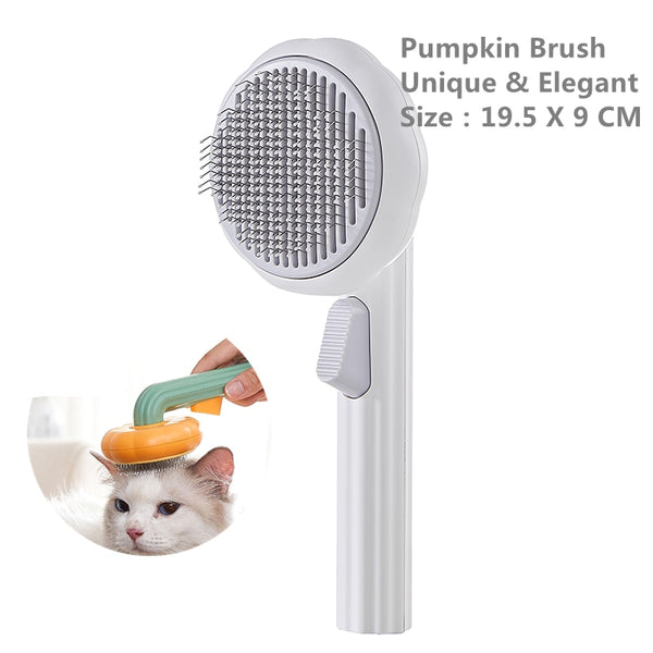 Pumpkin Self Cleaning Slicker Comb for Dog Cat Puppy Rabbit, Grooming Brush Tool Gently Removes Loose Undercoat Tangled Hair