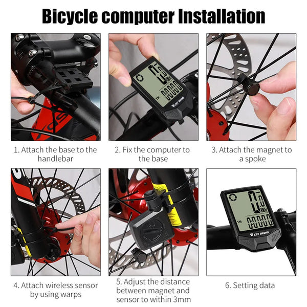 Wireless Bicycle Computer Backlight Waterproof Cycling Speedometer Mechanical Magnet Speed Sensor Bike Odometer