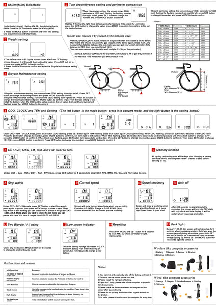 Wireless Bicycle Computer Backlight Waterproof Cycling Speedometer Mechanical Magnet Speed Sensor Bike Odometer