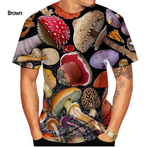 Fashion color-blocking mushroom 3D printing T-shirt men and women summer casual short-sleeved T-shirt top