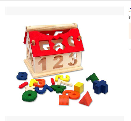 Wooden Building Block Houses Toy Geometry Box Pairing House Digital Number Kids Children Building Educational Blocks