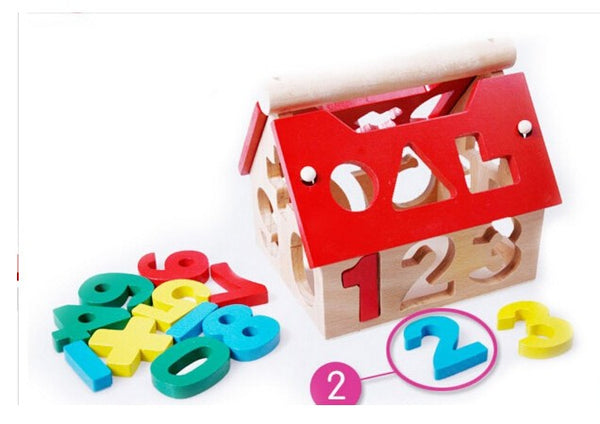 Wooden Building Block Houses Toy Geometry Box Pairing House Digital Number Kids Children Building Educational Blocks