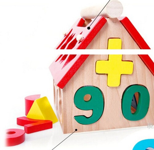 Wooden Building Block Houses Toy Geometry Box Pairing House Digital Number Kids Children Building Educational Blocks