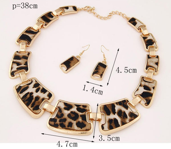 Kymyad Jewelry Sets Fashion Popular Elegant Punk Geometric Leopard Link Chain Necklace Earring Sets Fashion Women Accessories - UTouchUBuyNow