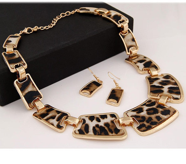 Kymyad Jewelry Sets Fashion Popular Elegant Punk Geometric Leopard Link Chain Necklace Earring Sets Fashion Women Accessories - UTouchUBuyNow