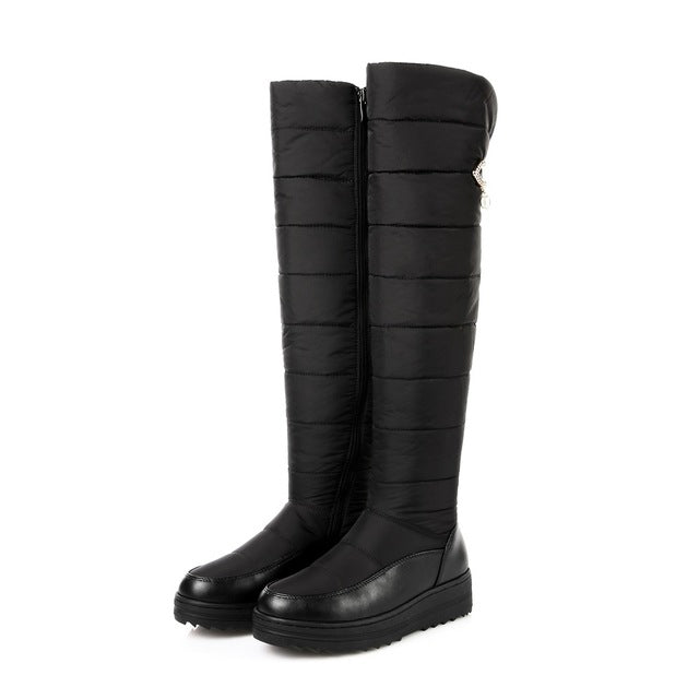 New high quality down warm snow boots women round toe platform thigh high boots fashion zipper over the knee boots - UTouchUBuyNow