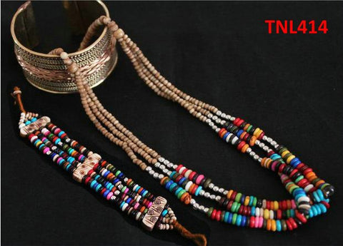 Tibetan colorful Rainbow Yak Bone jewelry sets, Beaded Necklace and bracelets - UTouchUBuyNow