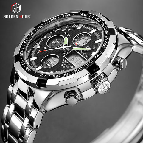 Luxury Brand Waterproof Military Sport Watches Men Silver Steel Digital Quartz Analog Watch Clock Relogios Masculinos - UTouchUBuyNow