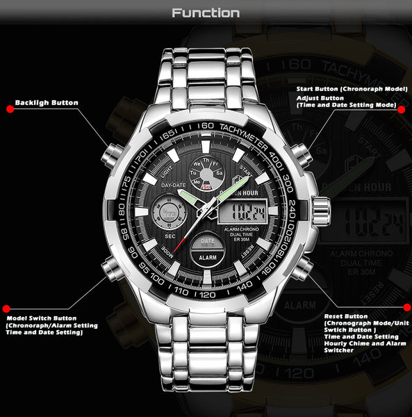 Luxury Brand Waterproof Military Sport Watches Men Silver Steel Digital Quartz Analog Watch Clock Relogios Masculinos - UTouchUBuyNow