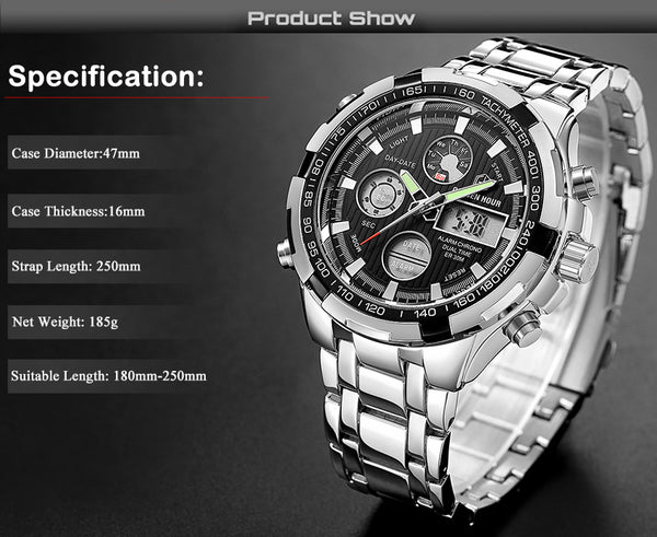 Luxury Brand Waterproof Military Sport Watches Men Silver Steel Digital Quartz Analog Watch Clock Relogios Masculinos - UTouchUBuyNow