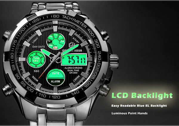 Luxury Brand Waterproof Military Sport Watches Men Silver Steel Digital Quartz Analog Watch Clock Relogios Masculinos - UTouchUBuyNow