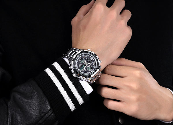 Luxury Brand Waterproof Military Sport Watches Men Silver Steel Digital Quartz Analog Watch Clock Relogios Masculinos - UTouchUBuyNow