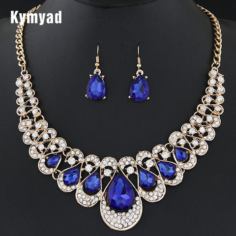 Kymyad Jewelry Sets For Women Fine African Beads Gold Color Bridal Crystal Pendant Necklace Earrings Set Wedding Jewelry Collier - UTouchUBuyNow