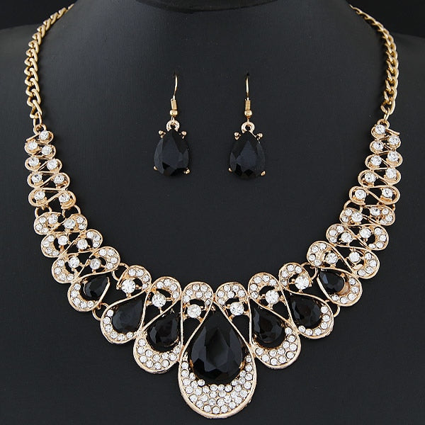 Kymyad Jewelry Sets For Women Fine African Beads Gold Color Bridal Crystal Pendant Necklace Earrings Set Wedding Jewelry Collier - UTouchUBuyNow