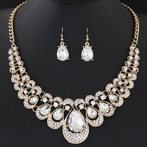 Kymyad Jewelry Sets For Women Fine African Beads Gold Color Bridal Crystal Pendant Necklace Earrings Set Wedding Jewelry Collier - UTouchUBuyNow